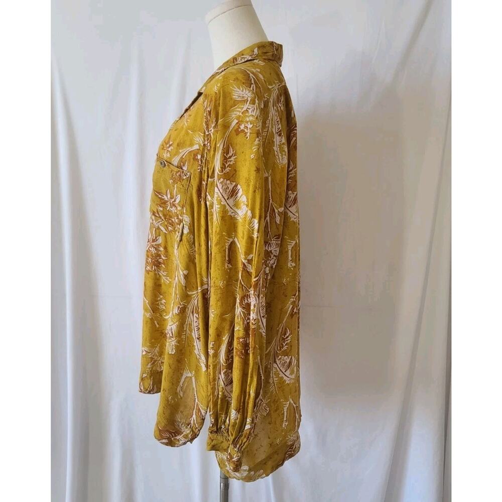 We The Free Mustard Yellow Floral It's A Vibe Oversized Blouse Top Small - Picture 5 of 7